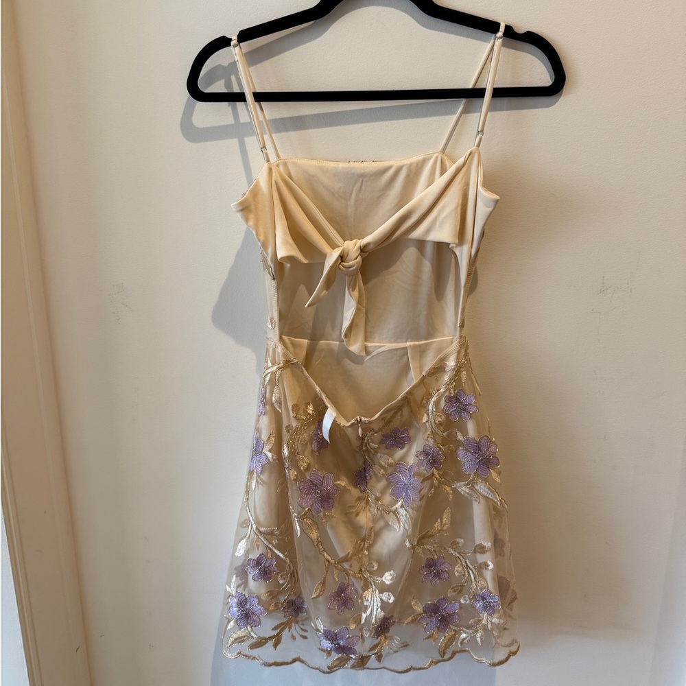 Lucy in the Sky Tank Tie Back Floral Embellished Mini Dress size Small - Picture 4 of 8